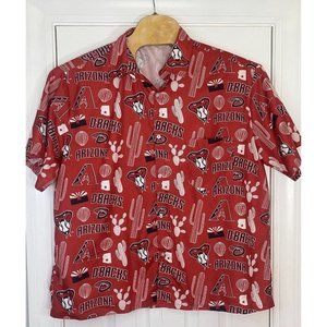 Tyson Mens Button Down Short Sleeve‎ Shirt AOP Arizona Diamondbacks Red XL Flaws